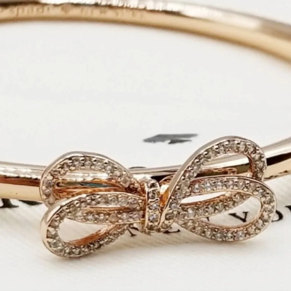 Kate Spade New York Hinged Bangle Pave' Bow Meets Girl, Rose Gold NWT
